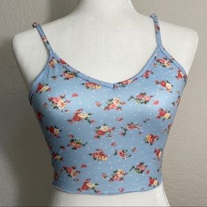 cropped blue floral cropped tank from shein